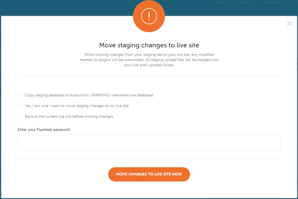 Moving staging changes to your live site