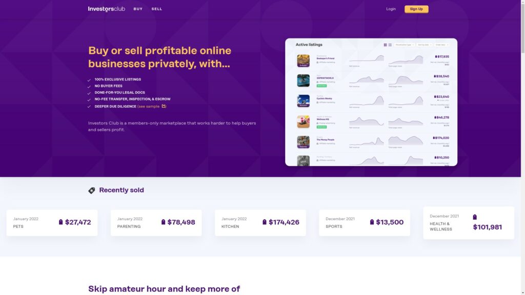 Website of Investors Club, a content site broker