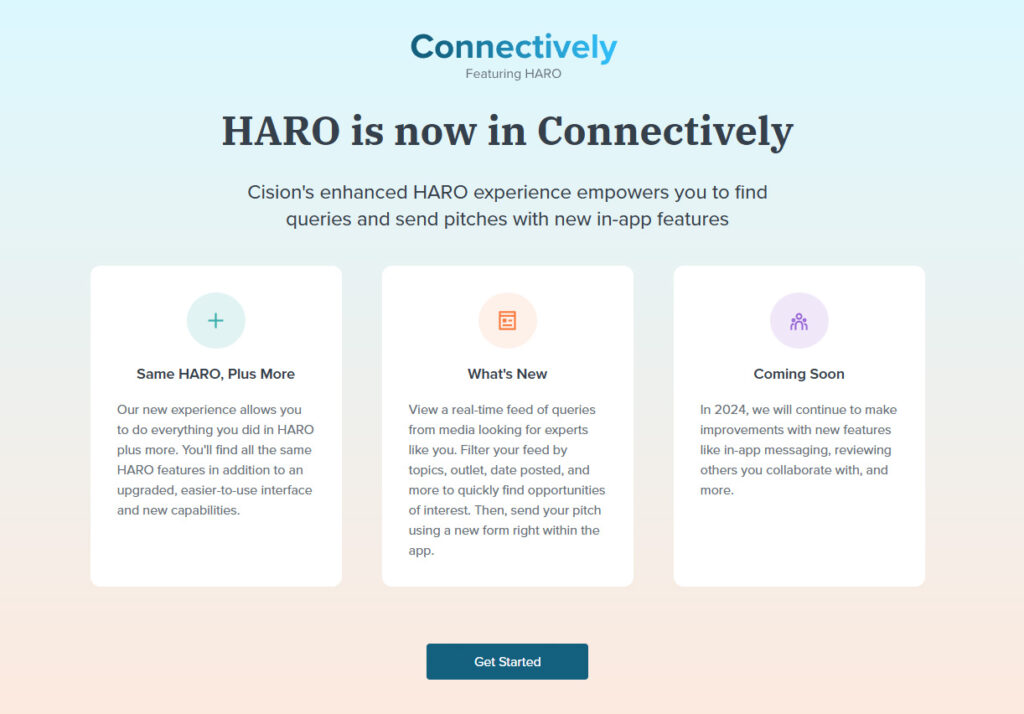 Connectively's onboarding page