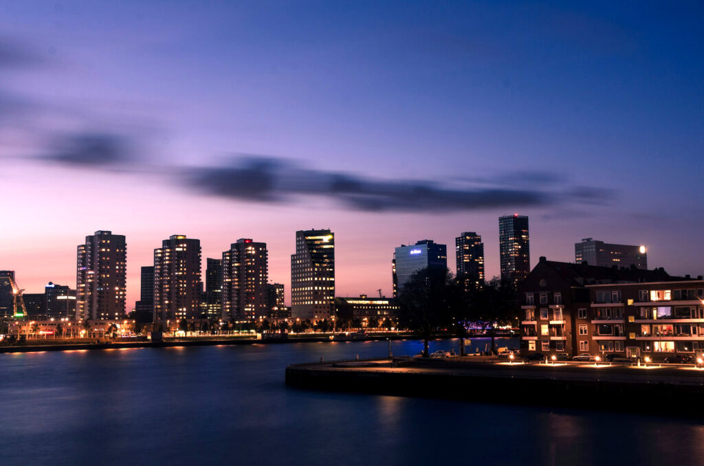 Netherlands skyline by sunset