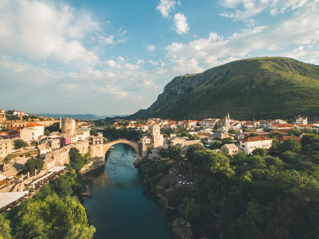 A small town in Bosnia and Herzegovina with a river running