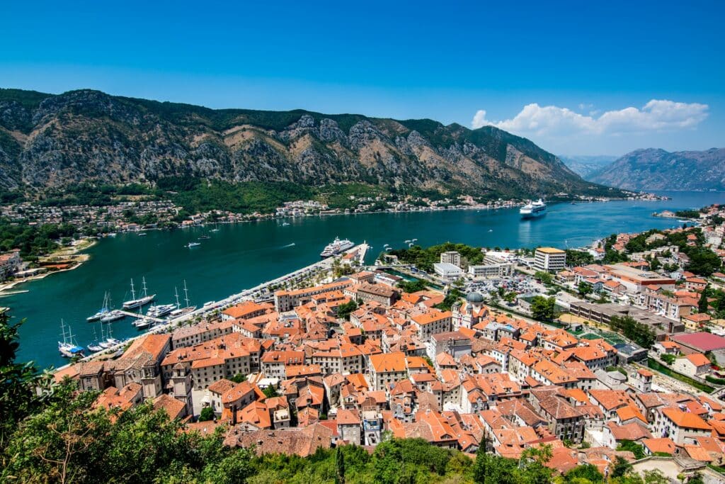 Montenegro coastline with mountains in the back