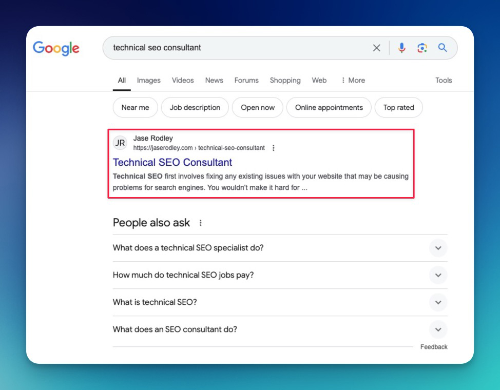 Google search for "technical seo consultant"